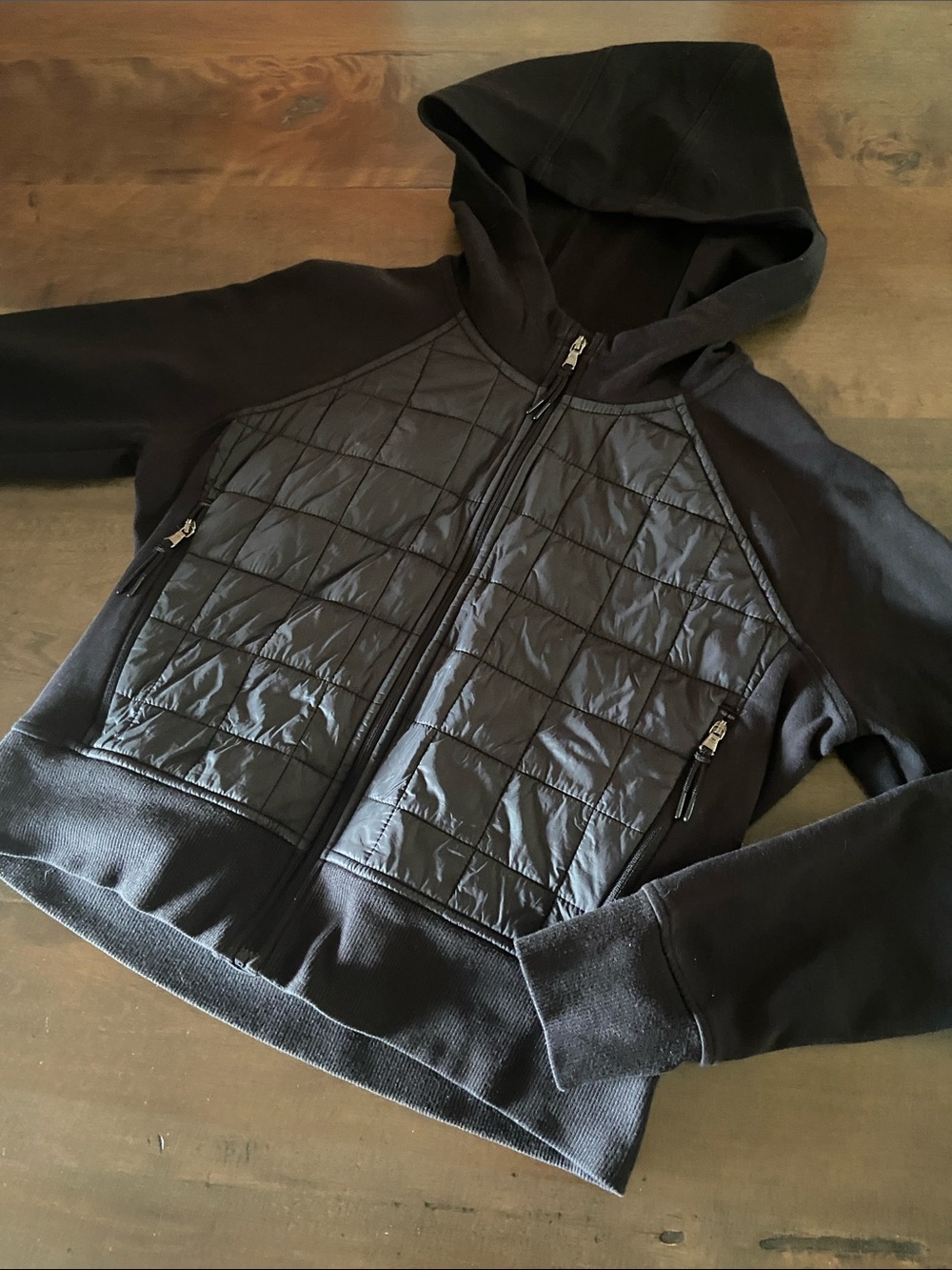 Girls Old Navy Active Black Quilted Hooded Jacket
